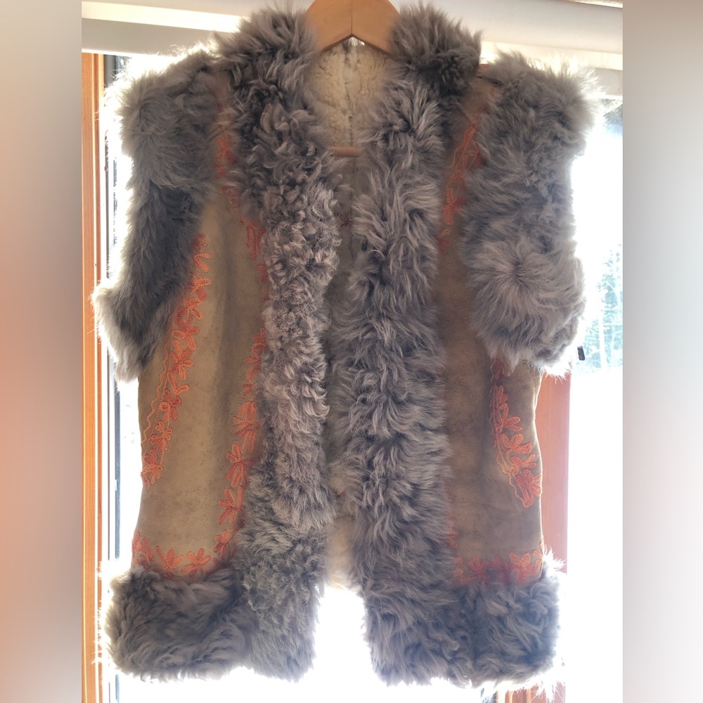 Vintage Afghan sheepskin embroidered vest